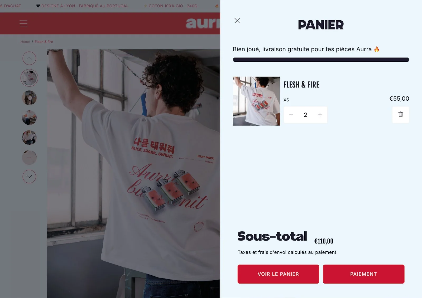 Aurra Clothing — panier et tunnel d'achat