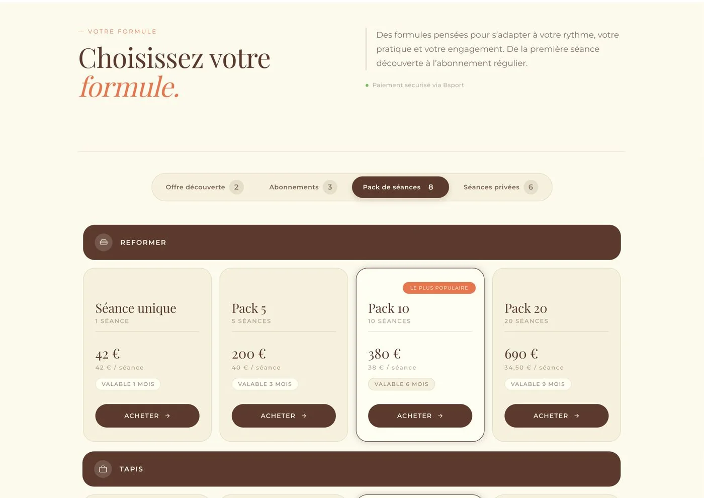 Janet Studio — formules et tarifs Bsport