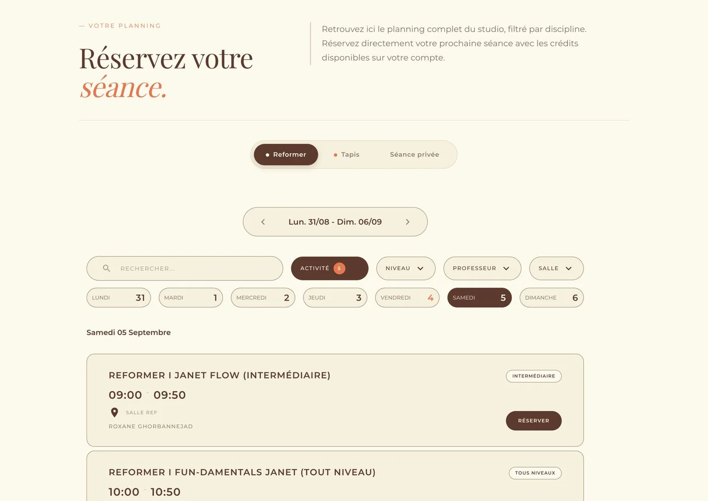 Janet Studio — planning de réservation