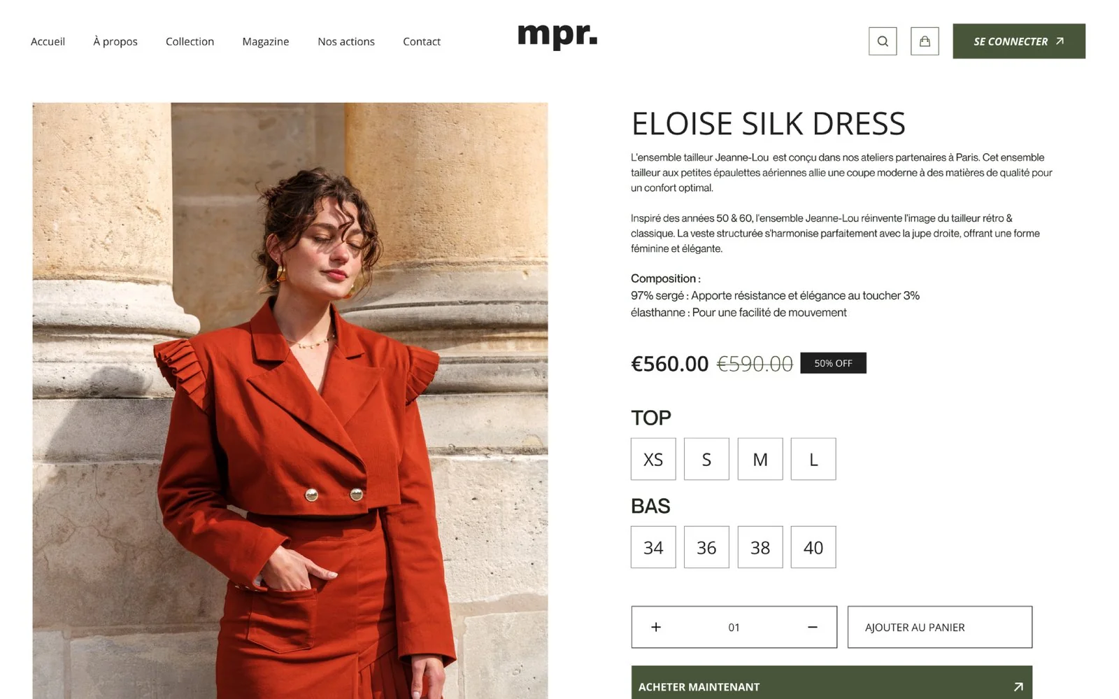 MPR — fiche produit Eloise Silk Dress
